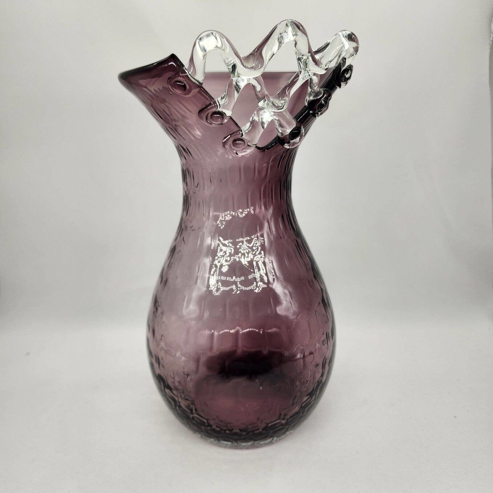 Stylish Purple Cranberry Glass 11" Blown Glass Fluted Vase